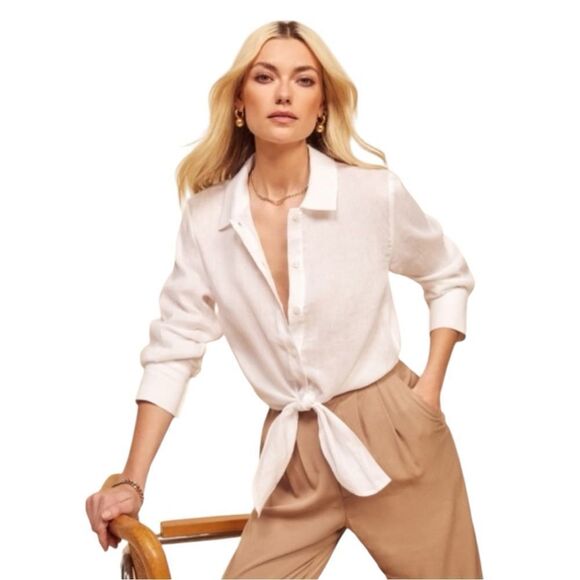 NWT Reformation Alain Tie Front Long Sleeve Top in Ivory Size L - Picture 4 of 9